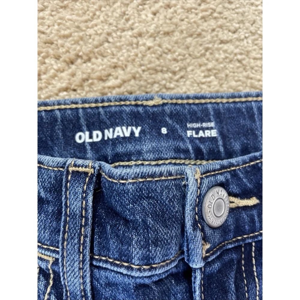 NWT OLD NAVY High Rise Flare Jeans Girls Sz 8 Stretch Dark Wash Denim